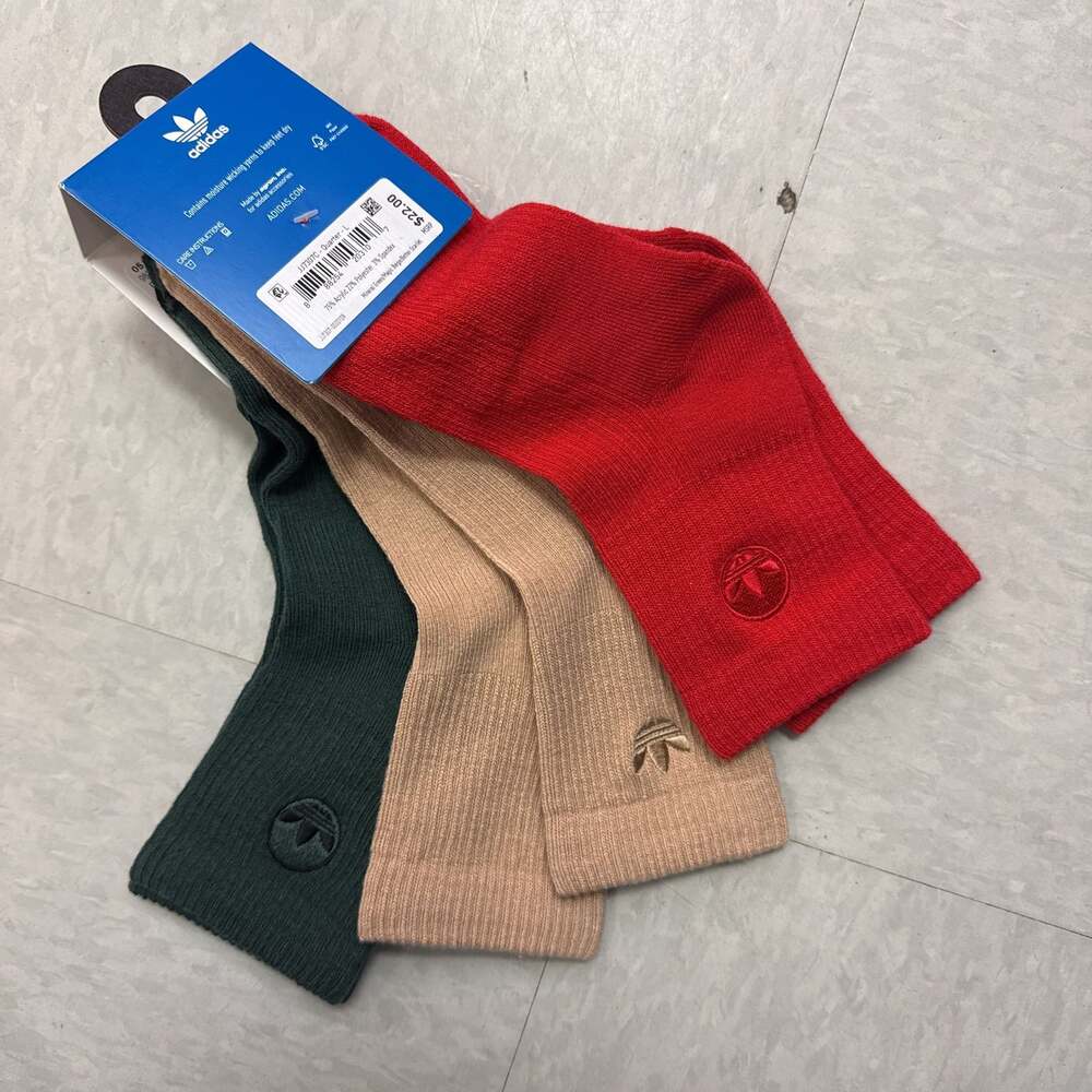 Adidas Ribbed Quarter Socks 3-Pack - Green, Beige, Red